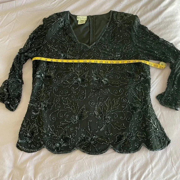 80’s Vintage Black Beaded Silk Top With Shear Sleeves S 2X (Large) New Year’s! - Picture 13 of 15